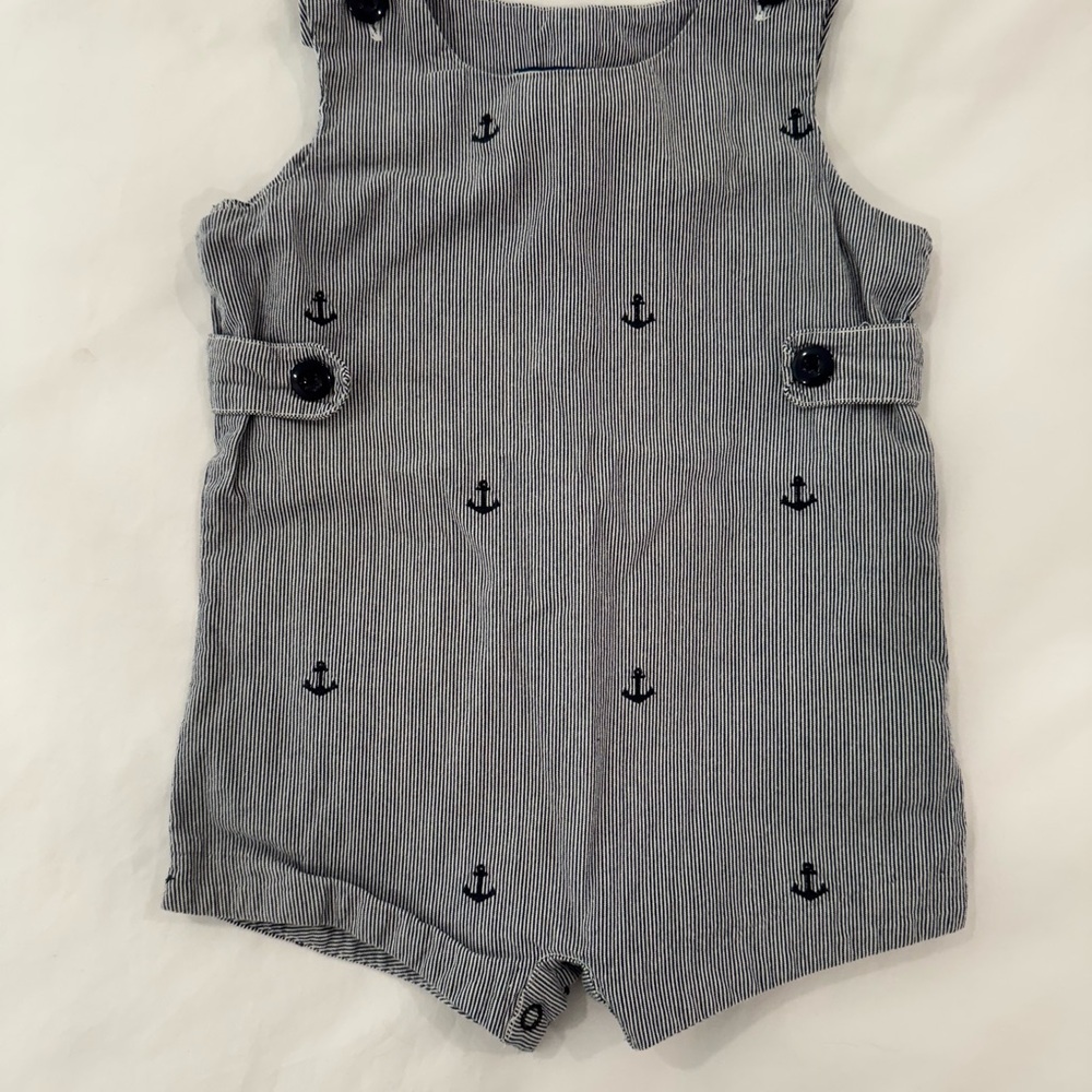 Hartstrings Navy Striped Shortall with Embroidery